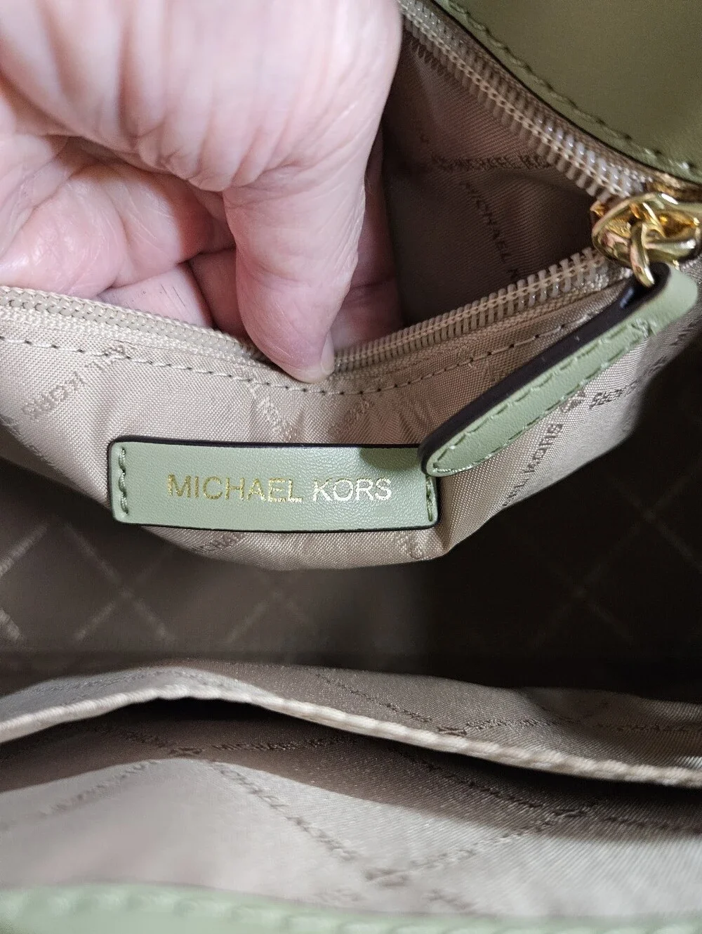 2023 Michael Kors Olive/Sage Reed Large Pebble Leather Belted Satchel